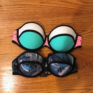 TWO super cute patterned swimsuit tops